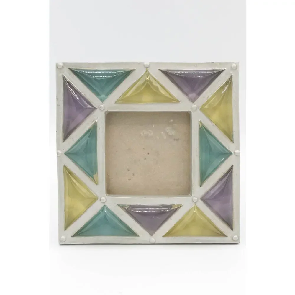Vintage Faux Stained Glass Ceramic Picture Frame Geometric Mosaic Pastel
